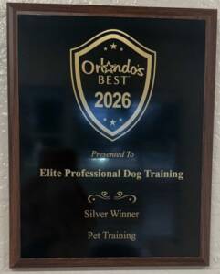 The Orlando’s Best 2026 plaque presented to Elite Professional Dog Training: Silver Winner, Pet Training
